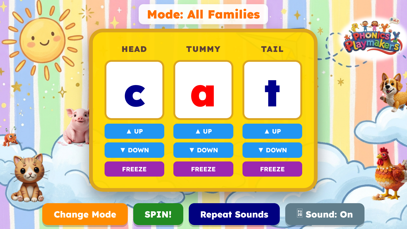 CVC Spin Game showing a CVC word