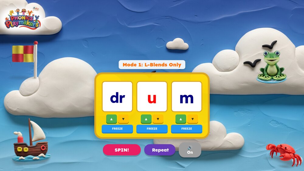 CCVC Spin Game showing the word 'drum'