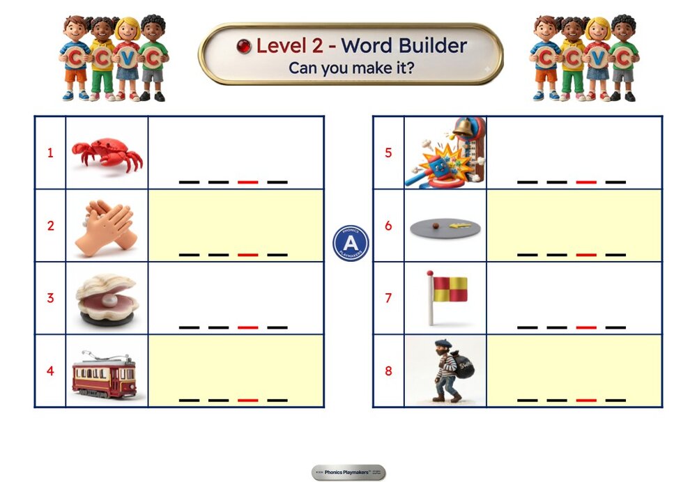 CCVC Toolkit word builder worksheet with picture clues