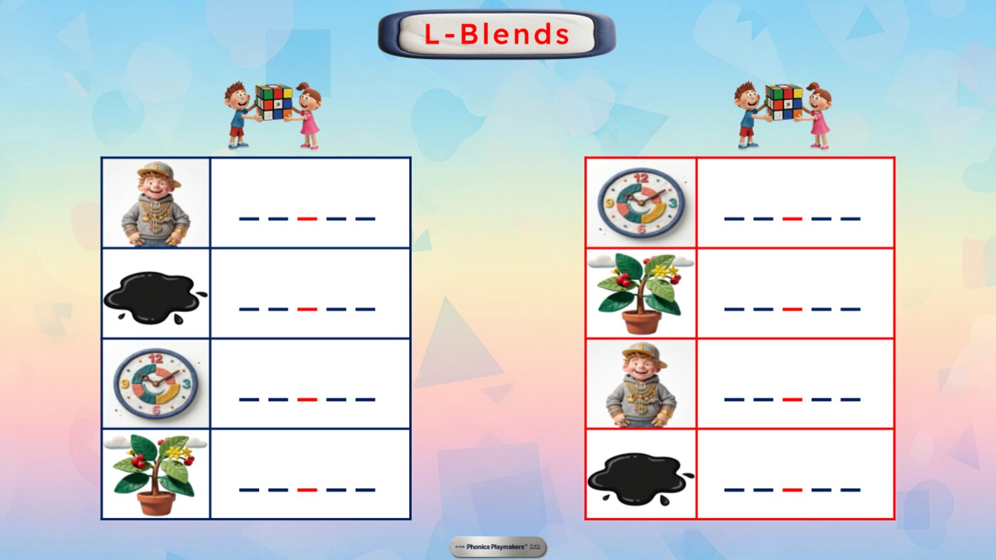 Level 2 Picture Clues — two teams use only the picture to identify and build each CCVCC word