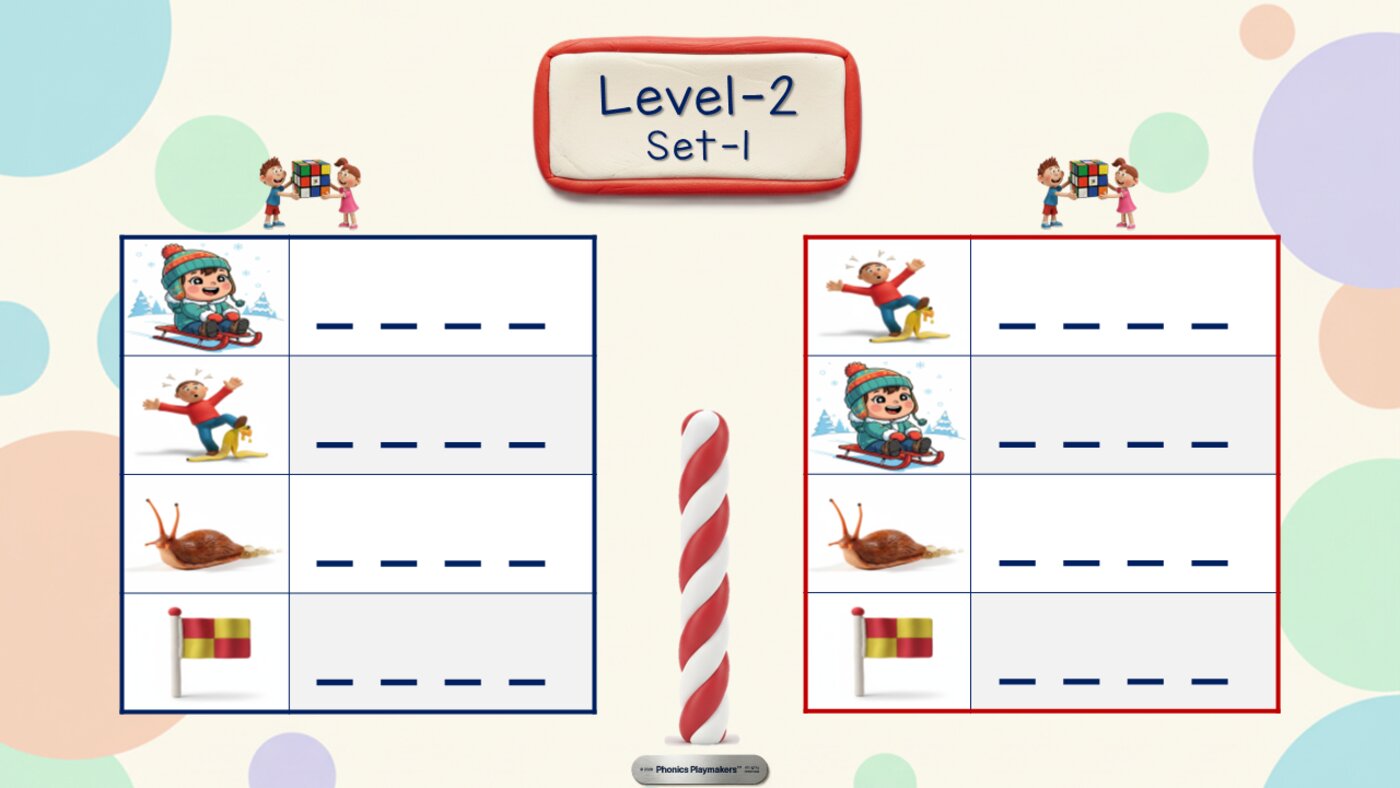 Level 2 Picture Clues — two teams use only the picture to identify and build each CCVC word