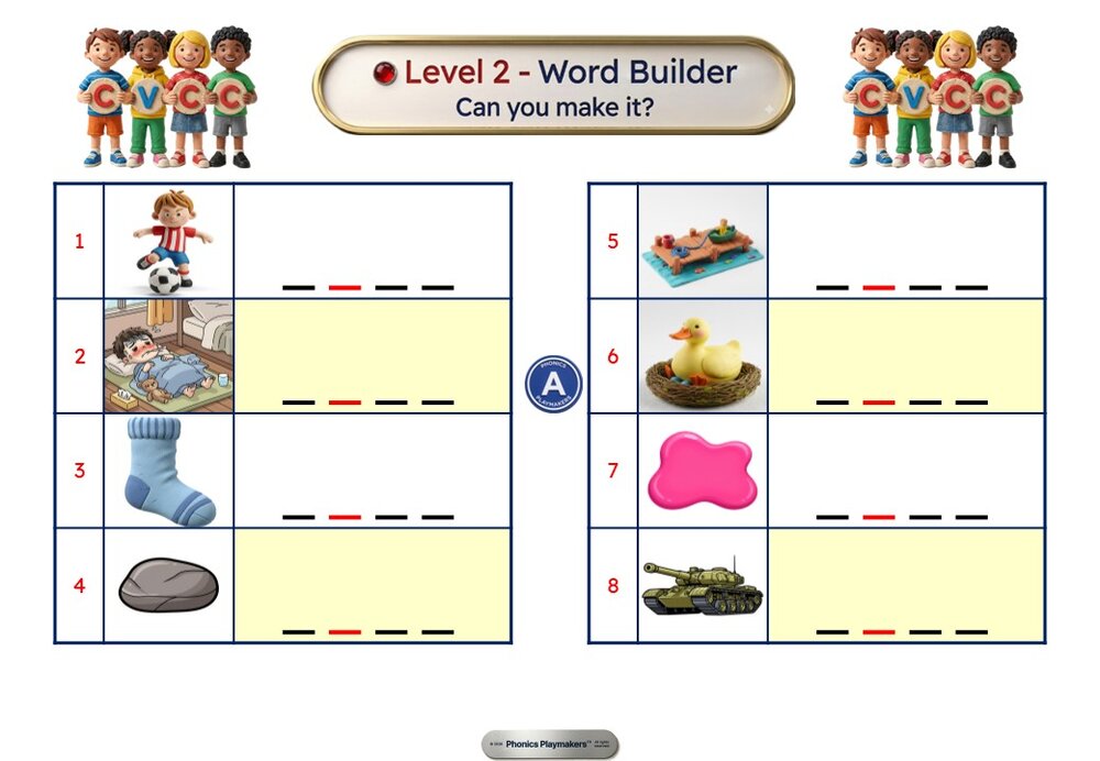 CVCC Toolkit word builder worksheet with picture clues