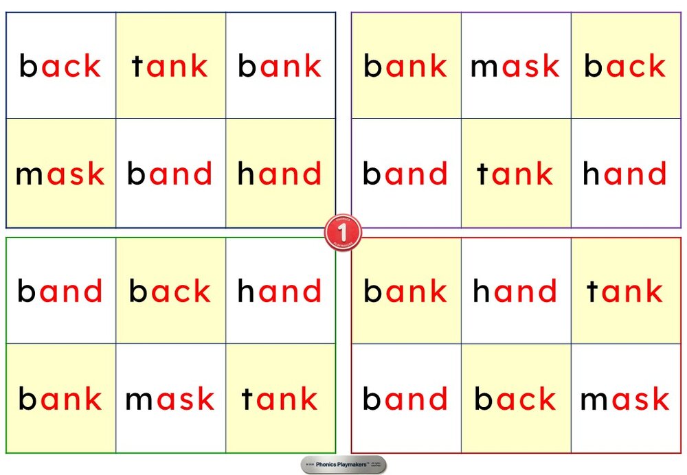 CVCC Toolkit word bingo grid activity, matching the picture grid word set