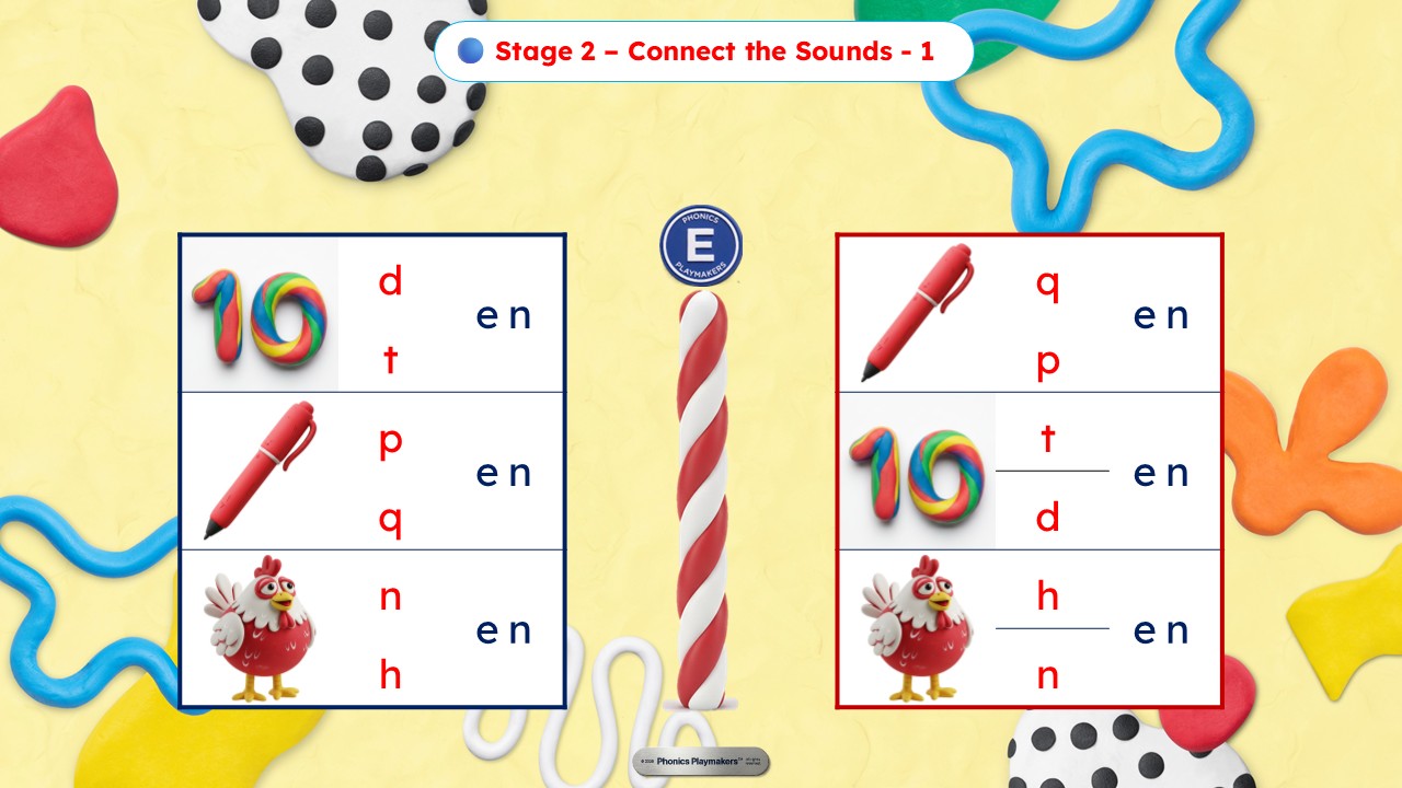 Stage 2 Connect the Sounds — children connect the missing sound to complete each word