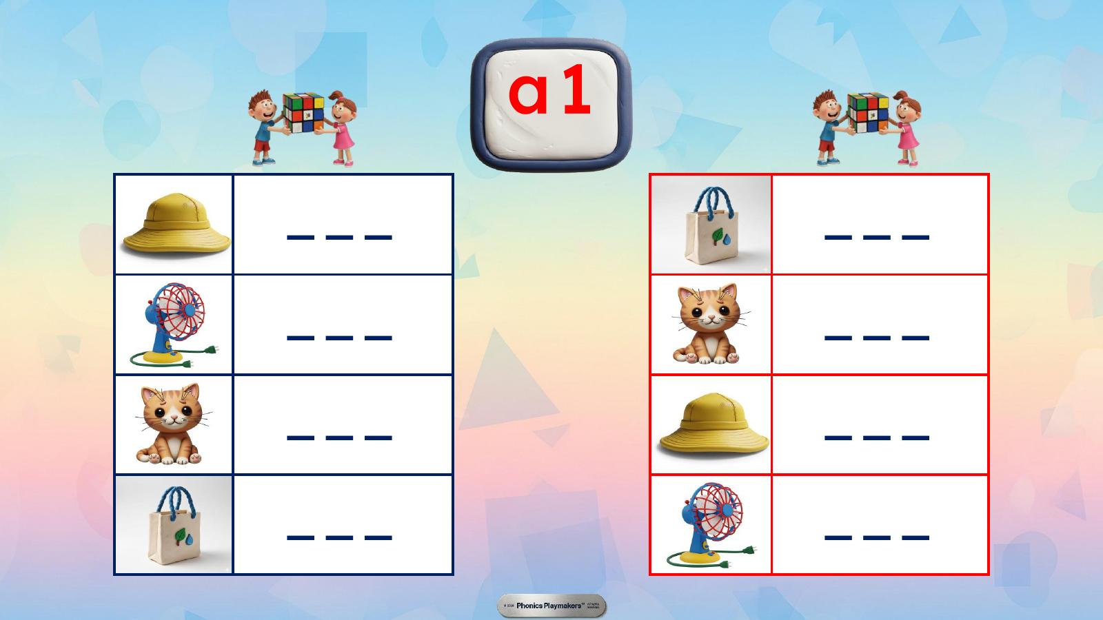 Level 2 Picture Clues — two teams use only the picture to identify and build each CVC word