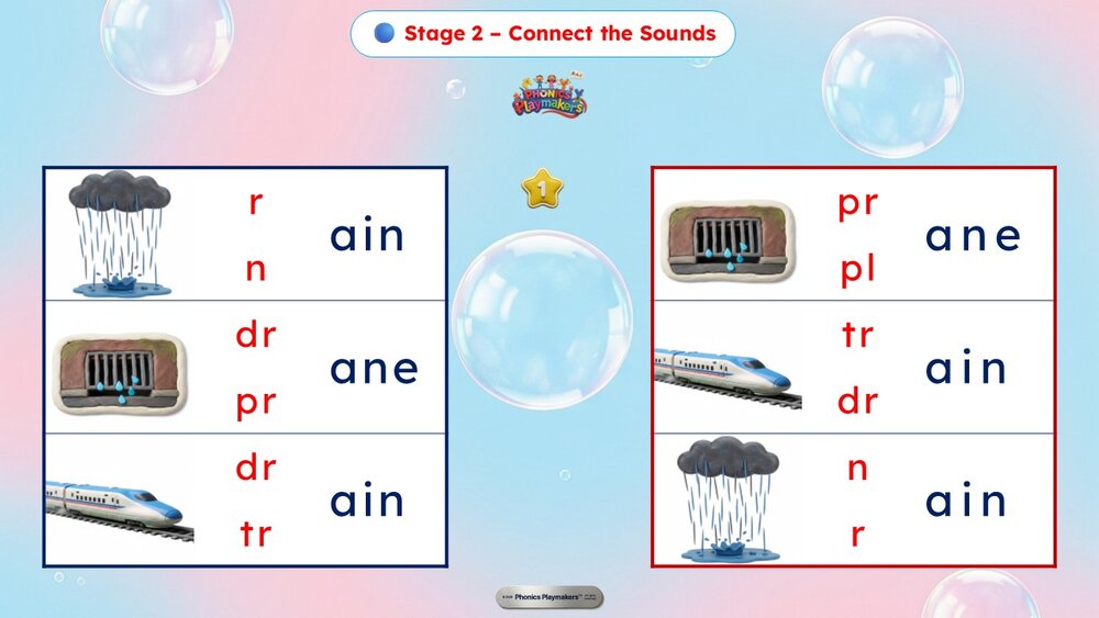 Stage 2 Connect the Sounds — children connect the missing sound to complete each Long A word