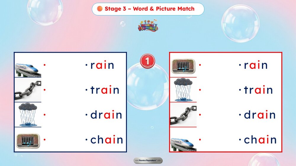 Stage 3 Word and Picture Match — teams race to match each Long A word to its picture