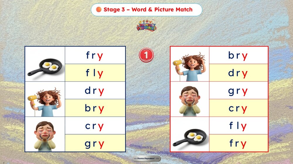 Stage 3 Word and Picture Match — teams race to match each Long I word to its picture