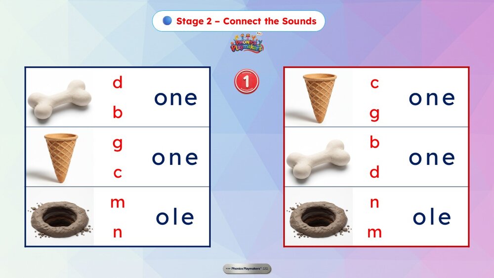 Stage 2 Connect the Sounds — children connect the missing sound to complete each Long O word