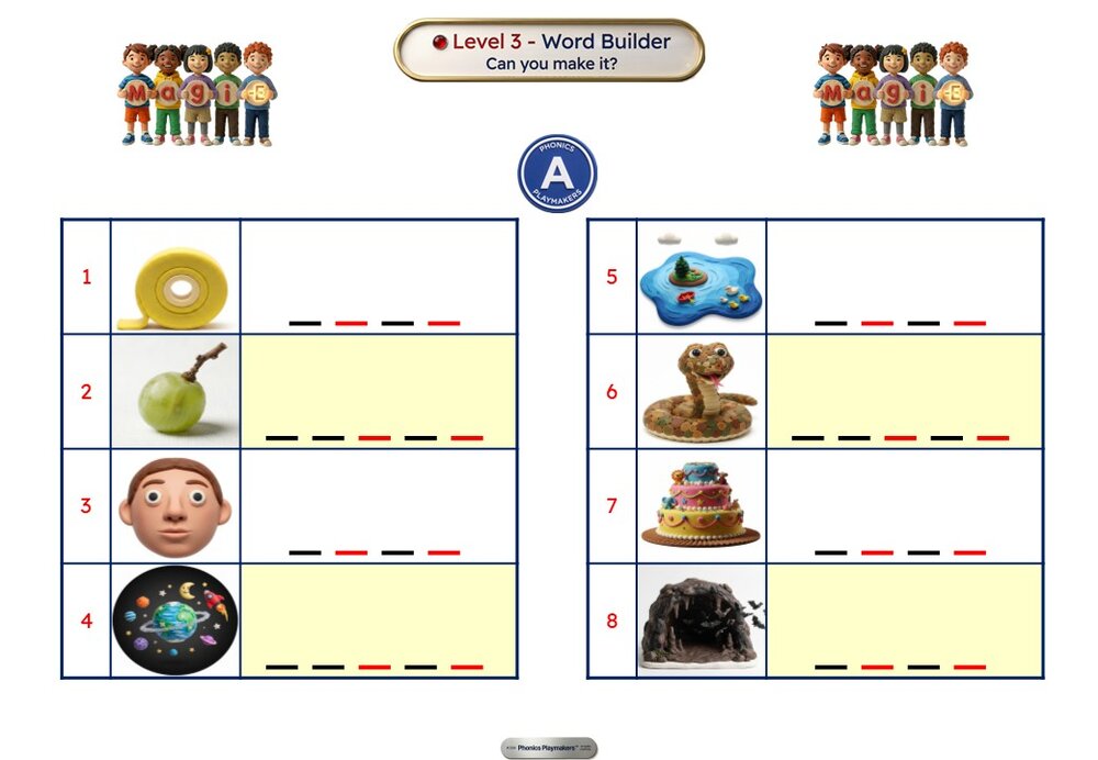 Magic e Toolkit word builder worksheet with picture clues