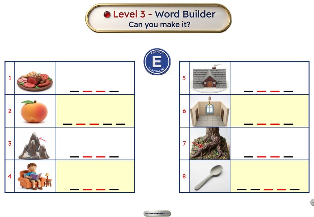 Vowel Teams Toolkit word builder worksheet with picture clues